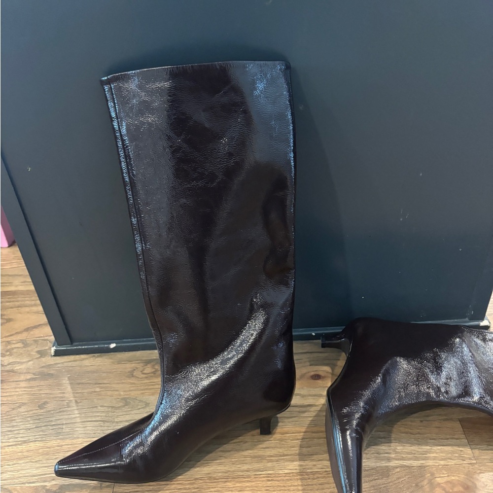 Zara Patent Naplak Burgudny Heeled Boots - Picture 5 of 5